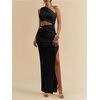 image:imageFloerns Womens One Shoulder Cutout Maxi Party Dress Sleeveless Split Bodycon Wedding Guest Night Out DressesBlack