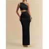 image:imageFloerns Womens One Shoulder Cutout Maxi Party Dress Sleeveless Split Bodycon Wedding Guest Night Out DressesBlack