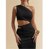 image:imageFloerns Womens One Shoulder Cutout Maxi Party Dress Sleeveless Split Bodycon Wedding Guest Night Out DressesBlack