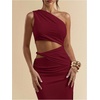 image:imageFloerns Womens One Shoulder Cutout Maxi Party Dress Sleeveless Split Bodycon Wedding Guest Night Out DressesBurgundy