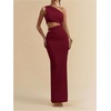 image:imageFloerns Womens One Shoulder Cutout Maxi Party Dress Sleeveless Split Bodycon Wedding Guest Night Out DressesBurgundy
