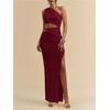 image:imageFloerns Womens One Shoulder Cutout Maxi Party Dress Sleeveless Split Bodycon Wedding Guest Night Out DressesBurgundy