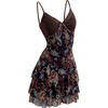 image:imageFloerns Womens Paisley Boho Dresses Lace Trim V Neck Layered Ruffle Concert Outfit Mini DressBrown