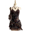 image:imageFloerns Womens Paisley Boho Dresses Lace Trim V Neck Layered Ruffle Concert Outfit Mini DressBrown