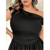 image:imageFloerns Womens Plus Size Asymmetrical Neck Mini Dress Short Sleeve Party Tiered DressBlack