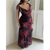 image:imageFloerns Womens Plus Size Floral Maxi Dress Tie Shoulder Cowl Neck Bodycon Wedding Guest DressesBlack and Red