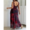 image:imageFloerns Womens Plus Size Floral Maxi Dress Tie Shoulder Cowl Neck Bodycon Wedding Guest DressesBlack and Red