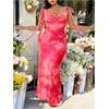 image:imageFloerns Womens Plus Size Floral Maxi Dress Tie Shoulder Cowl Neck Bodycon Wedding Guest DressesHot Pink