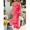 image:imageFloerns Womens Plus Size Floral Maxi Dress Tie Shoulder Cowl Neck Bodycon Wedding Guest DressesHot Pink