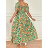 image:imageFloerns Womens Plus Size Floral Print Tie Front Square Neck Slit Hem Midi DressGreen Orange Multi