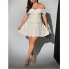 image:imageFloerns Womens Plus Size Polka Dots Off The Shoulder Dress Button Pleated A Line Party DressesBeige Multi