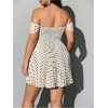 image:imageFloerns Womens Plus Size Polka Dots Off The Shoulder Dress Button Pleated A Line Party DressesBeige Multi