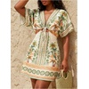 image:imageFloerns Womens Plus Size Tropical Short Dress Dolman Sleeve Cut Out Deep V Neck Vacation DressesGreen