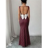 image:imageFloerns Womens Polka Dots Cowl Neck Maxi Dress Vintage Bow Backless Bodycon Party Cocktail DressesBurgundy