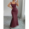 image:imageFloerns Womens Polka Dots Cowl Neck Maxi Dress Vintage Bow Backless Bodycon Party Cocktail DressesBurgundy