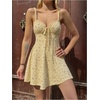 image:imageFloerns Womens Summer Floral Mini Dress Tie Front Backless Beach Vacation Cami DressesYellow