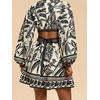 image:imageFloerns Womens Tropical Bishop Sleeve Mini Dress Cut Out Tie Back V Neck Beach A Line DressesDark Black