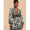 image:imageFloerns Womens Tropical Bishop Sleeve Mini Dress Cut Out Tie Back V Neck Beach A Line DressesDark Black