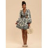 image:imageFloerns Womens Tropical Bishop Sleeve Mini Dress Cut Out Tie Back V Neck Beach A Line DressesDark Black