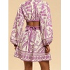 image:imageFloerns Womens Tropical Bishop Sleeve Mini Dress Cut Out Tie Back V Neck Beach A Line DressesLilac Purple