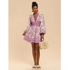 image:imageFloerns Womens Tropical Bishop Sleeve Mini Dress Cut Out Tie Back V Neck Beach A Line DressesLilac Purple
