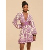 image:imageFloerns Womens Tropical Bishop Sleeve Mini Dress Cut Out Tie Back V Neck Beach A Line DressesLilac Purple