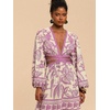 image:imageFloerns Womens Tropical Bishop Sleeve Mini Dress Cut Out Tie Back V Neck Beach A Line DressesLilac Purple
