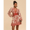 image:imageFloerns Womens Tropical Bishop Sleeve Mini Dress Cut Out Tie Back V Neck Beach A Line DressesRed