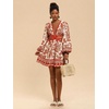 image:imageFloerns Womens Tropical Bishop Sleeve Mini Dress Cut Out Tie Back V Neck Beach A Line DressesRed