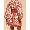 image:imageFloerns Womens Tropical Bishop Sleeve Mini Dress Cut Out Tie Back V Neck Beach A Line DressesRed