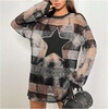 image:imageFloerns Womens Y2K See Through Sheer Mesh Long Sleeve Club Dress Star Striped Print Round Neck Night Out Mini DressMulticolor