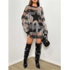 image:imageFloerns Womens Y2K See Through Sheer Mesh Long Sleeve Club Dress Star Striped Print Round Neck Night Out Mini DressMulticolor