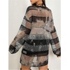 image:imageFloerns Womens Y2K See Through Sheer Mesh Long Sleeve Club Dress Star Striped Print Round Neck Night Out Mini DressMulticolor