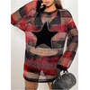 image:imageFloerns Womens Y2K See Through Sheer Mesh Long Sleeve Club Dress Star Striped Print Round Neck Night Out Mini DressRed