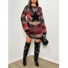 image:imageFloerns Womens Y2K See Through Sheer Mesh Long Sleeve Club Dress Star Striped Print Round Neck Night Out Mini DressRed