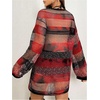 image:imageFloerns Womens Y2K See Through Sheer Mesh Long Sleeve Club Dress Star Striped Print Round Neck Night Out Mini DressRed