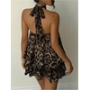 image:imageFloerns Womens Y2k Cheetah Halter Mini Dress Chiffon Ruffle A Line Y2k Going Out DressesKhaki