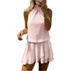 image:imageFloerns Womens Y2k Summer Halter Mini Dress Draped Tie Backless Dress Layered Ruffle Hem Vacation Going Out DressesPink