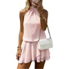 image:imageFloerns Womens Y2k Summer Halter Mini Dress Draped Tie Backless Dress Layered Ruffle Hem Vacation Going Out DressesPink