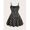 image:imageWomens Plus Size Boho Milkmaid Dress Bow Tie Holiday Flowy Floral Mini DressBlack