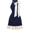 image:imageFloerns Womens Cute Bowknot Halter Dress Pearl Beaded Ruffle Hem Party Mini DressesDark Blue