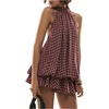 image:imageFloerns Womens Gingham Halter Mini Dress Y2k Tie Open Back Sleeveless Ruffle Hem Going Out DressesBurgundy