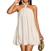 image:imageFloerns Womens Halter Neck Bubble Dress Sleeveless Tie Backless Beach Wedding Guest DressesApricot