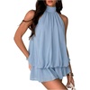 image:imageFloerns Womens Mesh Open Back Halter Dress Sleeveless Ruffle Going Out Mini DressesDusty Blue