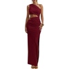 image:imageFloerns Womens One Shoulder Cutout Maxi Party Dress Sleeveless Split Bodycon Wedding Guest Night Out DressesBurgundy