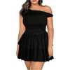 image:imageFloerns Womens Plus Size Asymmetrical Neck Mini Dress Short Sleeve Party Tiered DressBlack