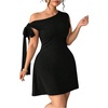 image:imageFloerns Womens Plus Size Off The Shoulder Elegant Party Dress Knot Side Wedding Guest Summer Mini DressesBlack