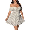 image:imageFloerns Womens Plus Size Polka Dots Off The Shoulder Dress Button Pleated A Line Party DressesBeige Multi