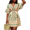 image:imageFloerns Womens Plus Size Tropical Short Dress Dolman Sleeve Cut Out Deep V Neck Vacation DressesGreen