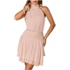 image:imageFloerns Womens Summer Mini Dress Sleeveless Halter Backless Ruched Date Night Layered A Line DressesApricot